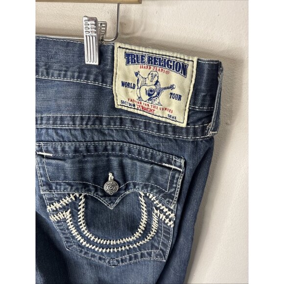 True Religion Jeans Men’s 40X29 Straight Leg Distressed USA Blue Denim - Picture 2 of 8